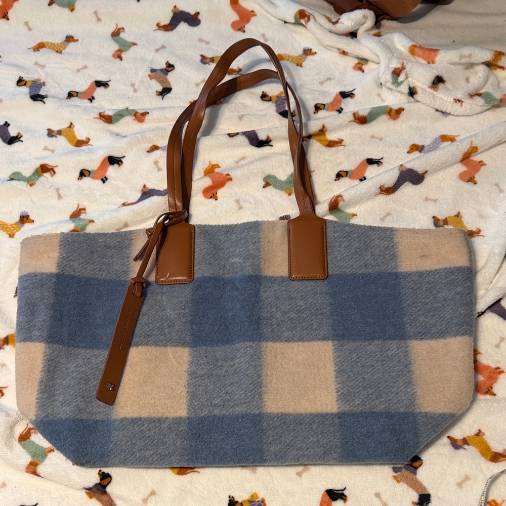 Plaid Blue and Tan Tote Bag